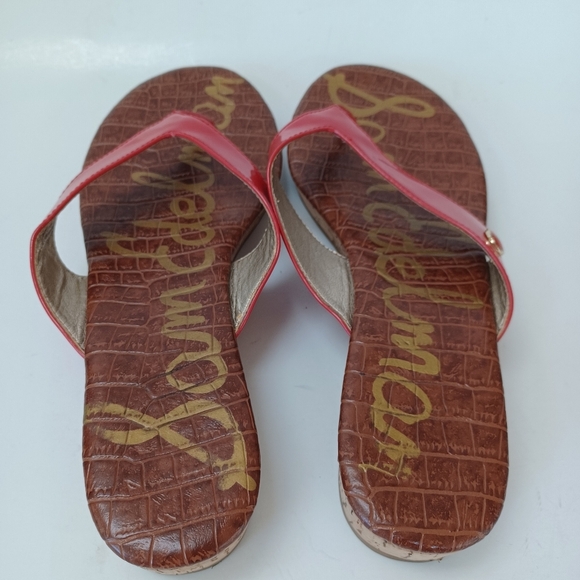 Sam Edelman Sandals Tanya Red Patent Leather Cork Wedge Womens 7.5 M - Picture 13 of 15